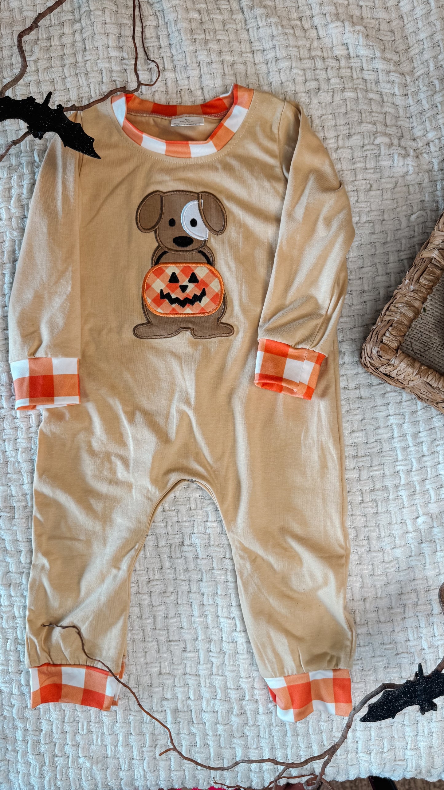 Tan Boys Jack-o-Lantern Bubble Romper