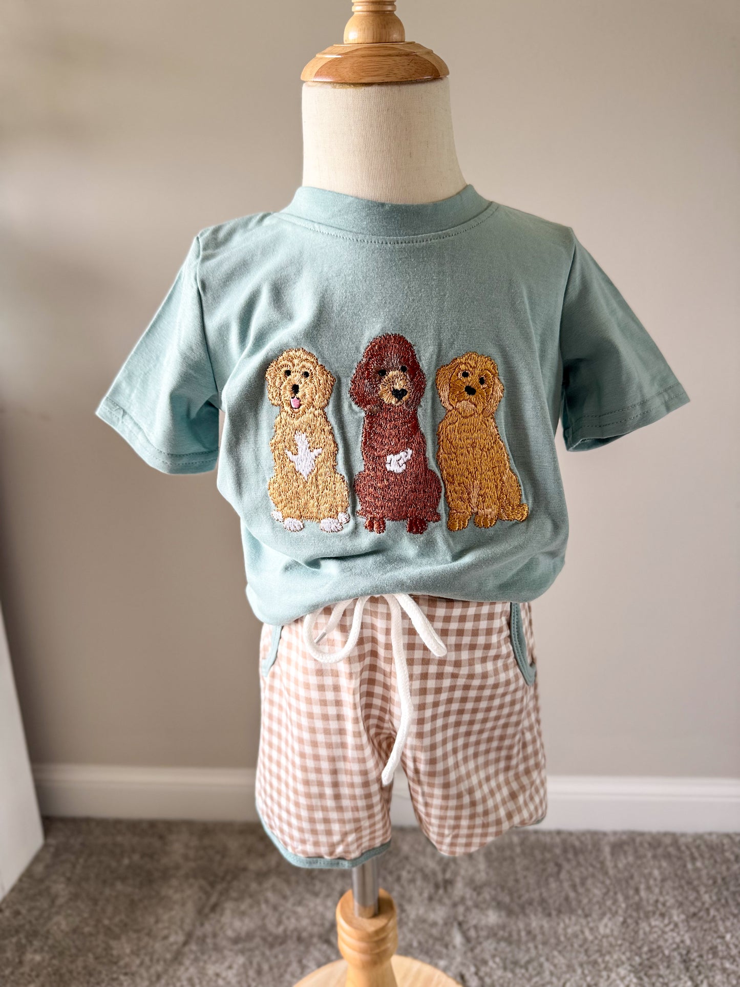 Boys Embroidered Doodle Dog Gingham Short Set