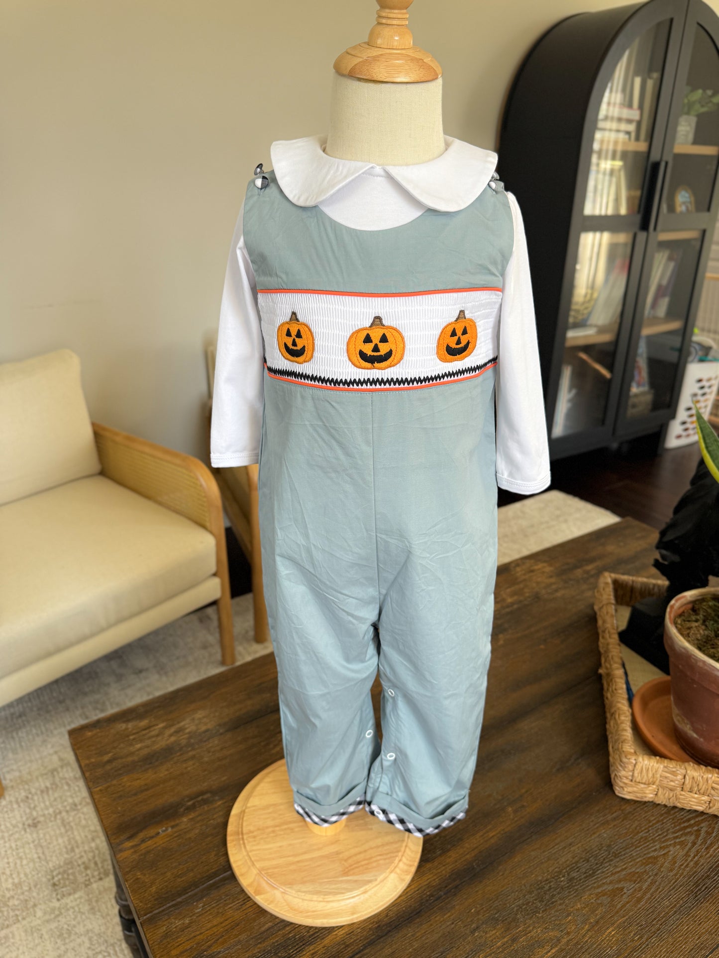 Smocked Halloween Jack-o-Lantern Jon Jon Overalls
