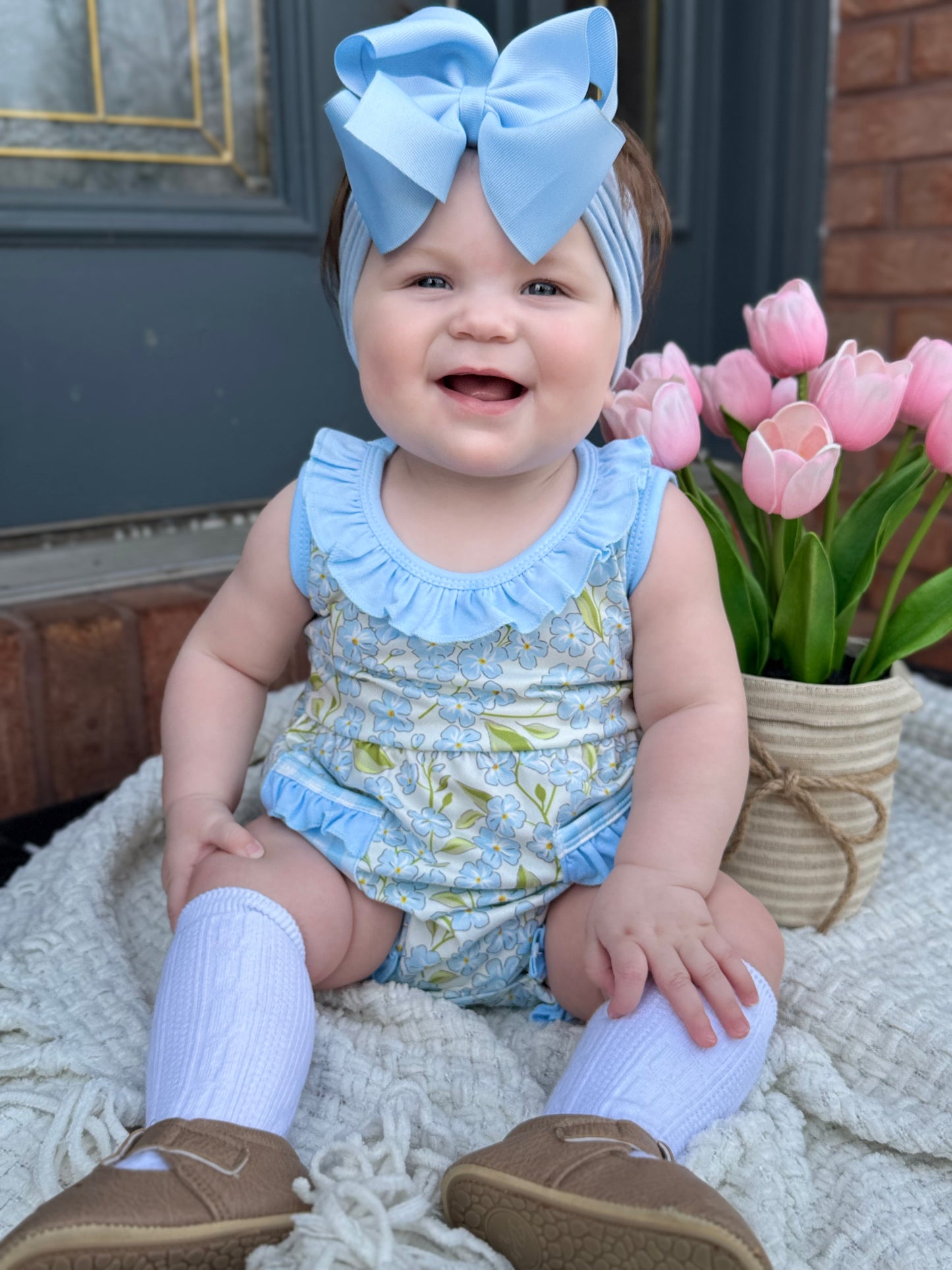 Light Blue Hydrangea Girls Bubble Romper