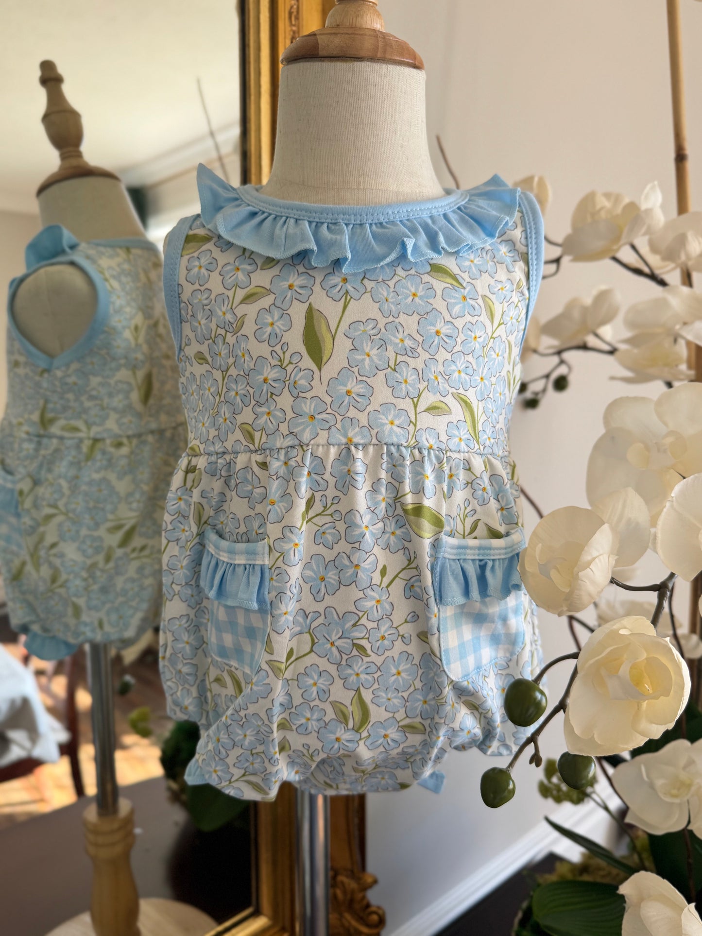 Light Blue Hydrangea Girls Bubble Romper