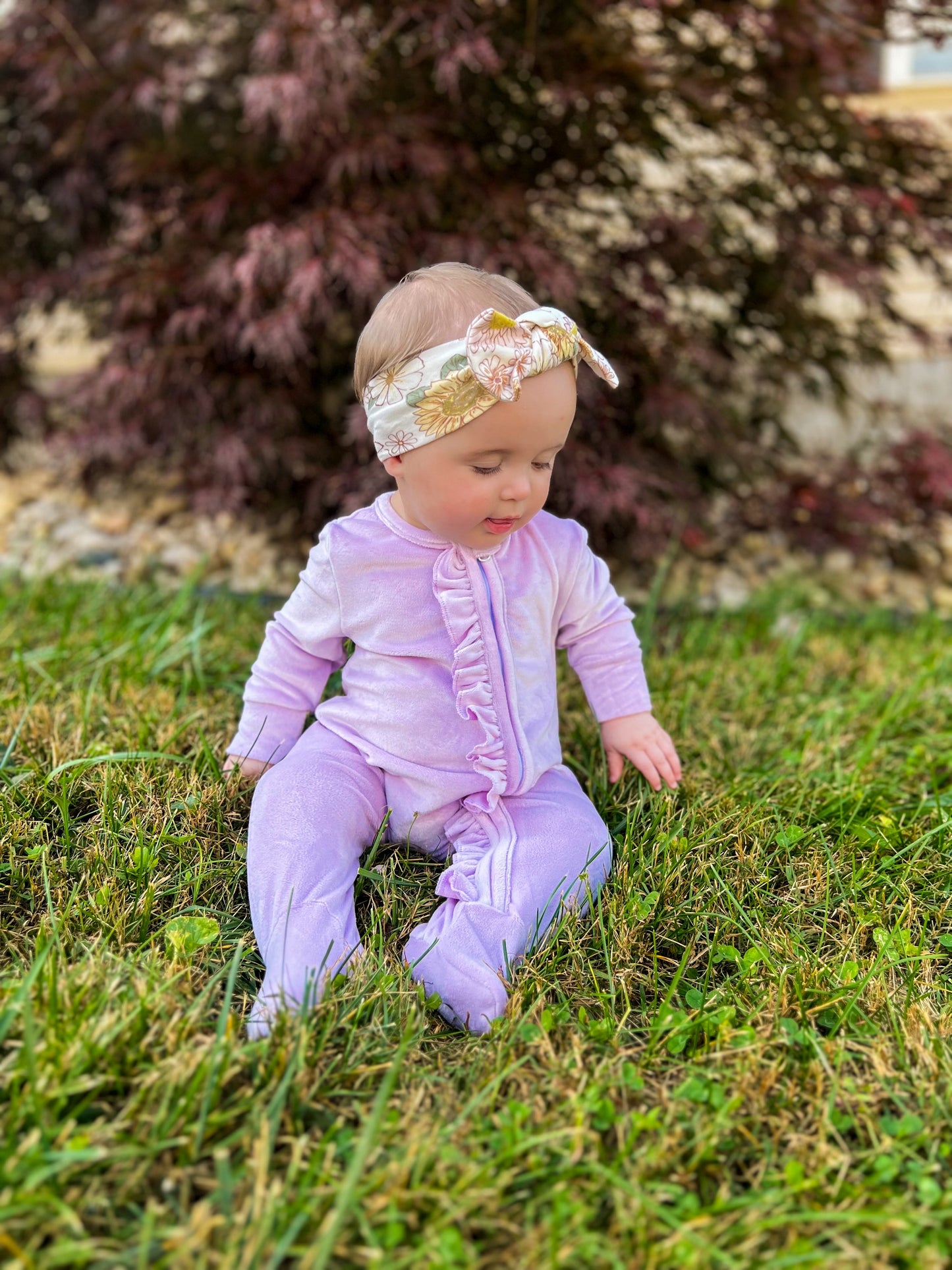 Lavender Velvet Baby Ruffle Zip Romper