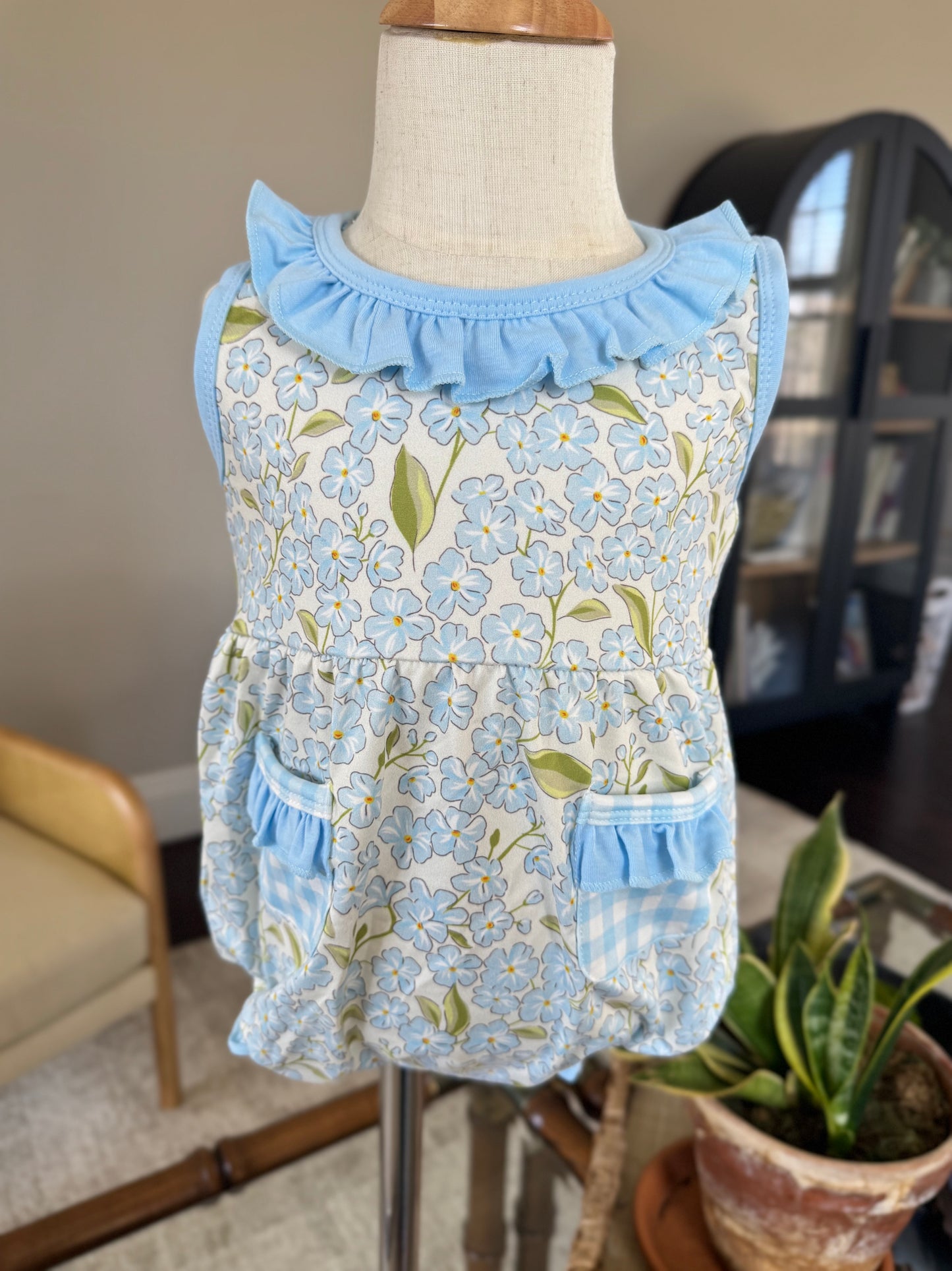 Light Blue Hydrangea Girls Bubble Romper