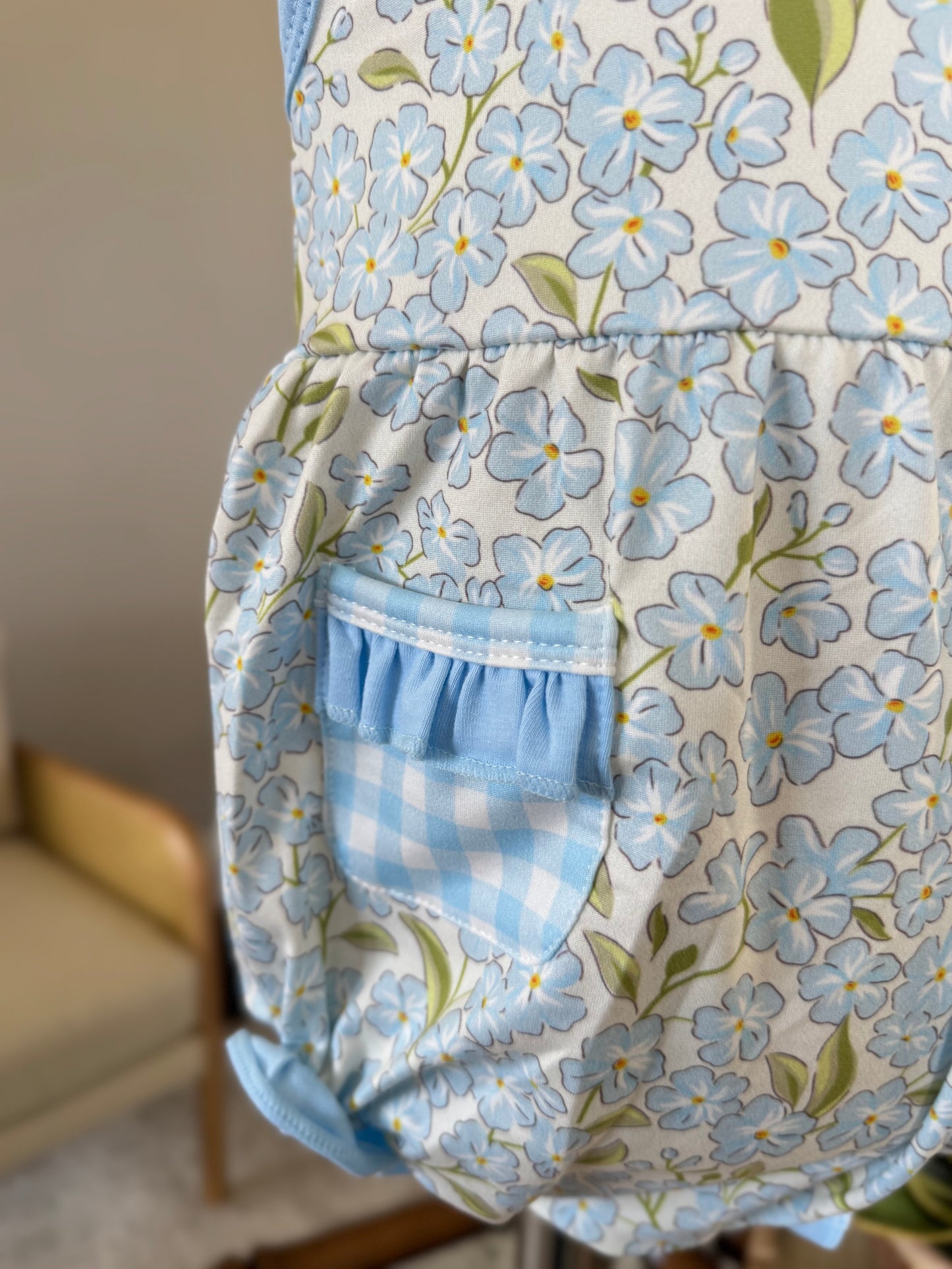 Light Blue Hydrangea Girls Bubble Romper