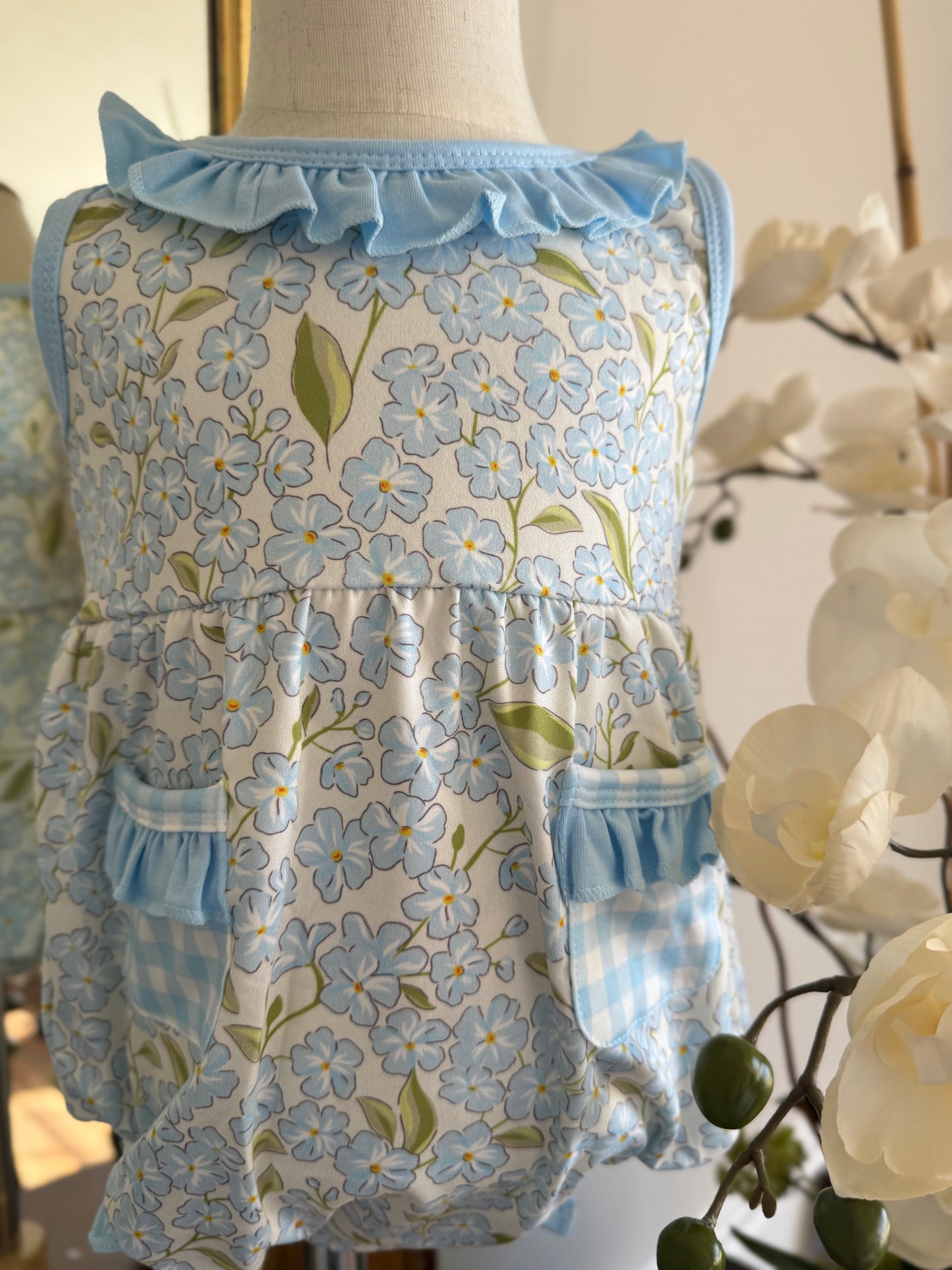 Light Blue Hydrangea Girls Bubble Romper