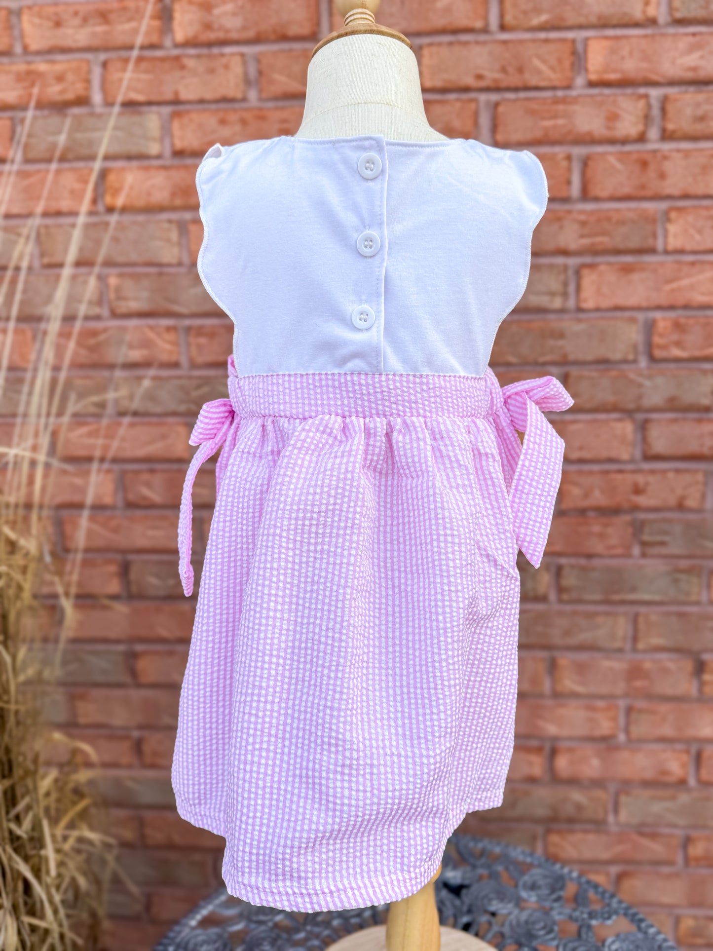 Jesus Loves Me Pink Seersucker Dress