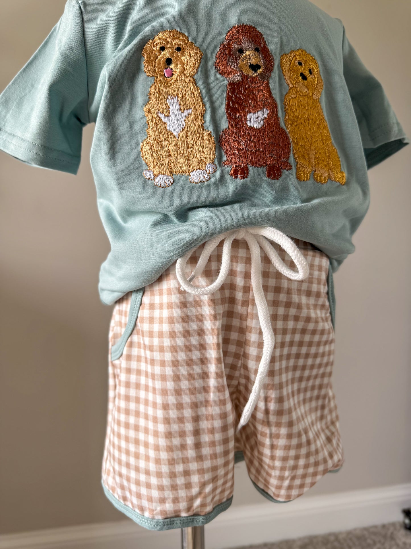 Boys Embroidered Doodle Dog Gingham Short Set