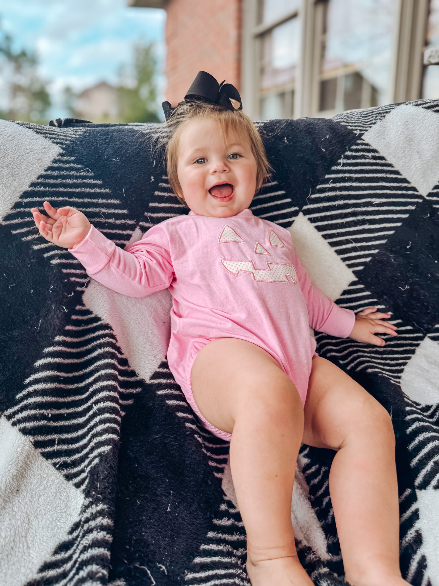 Pink Girls Jack-o-Lantern Bubble Romper