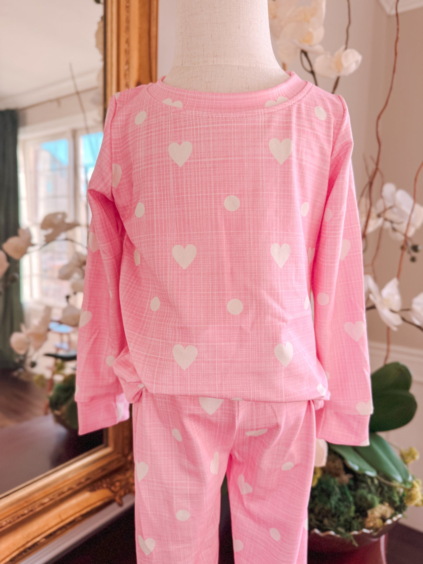 Girls Pink Hearts Pajama Set