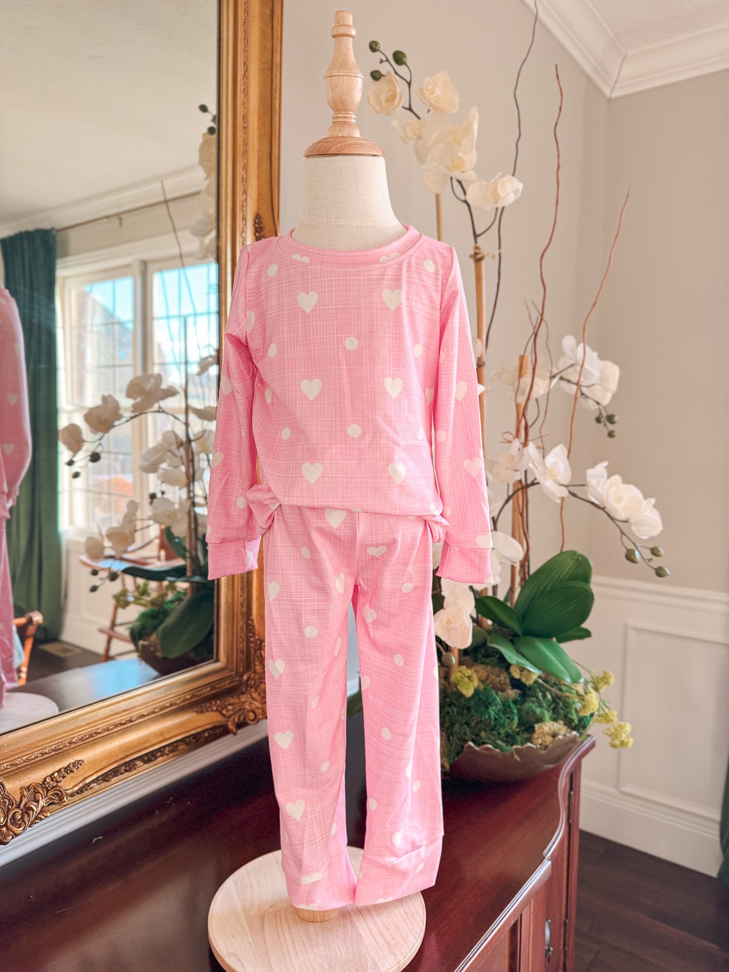 Girls Pink Hearts Pajama Set