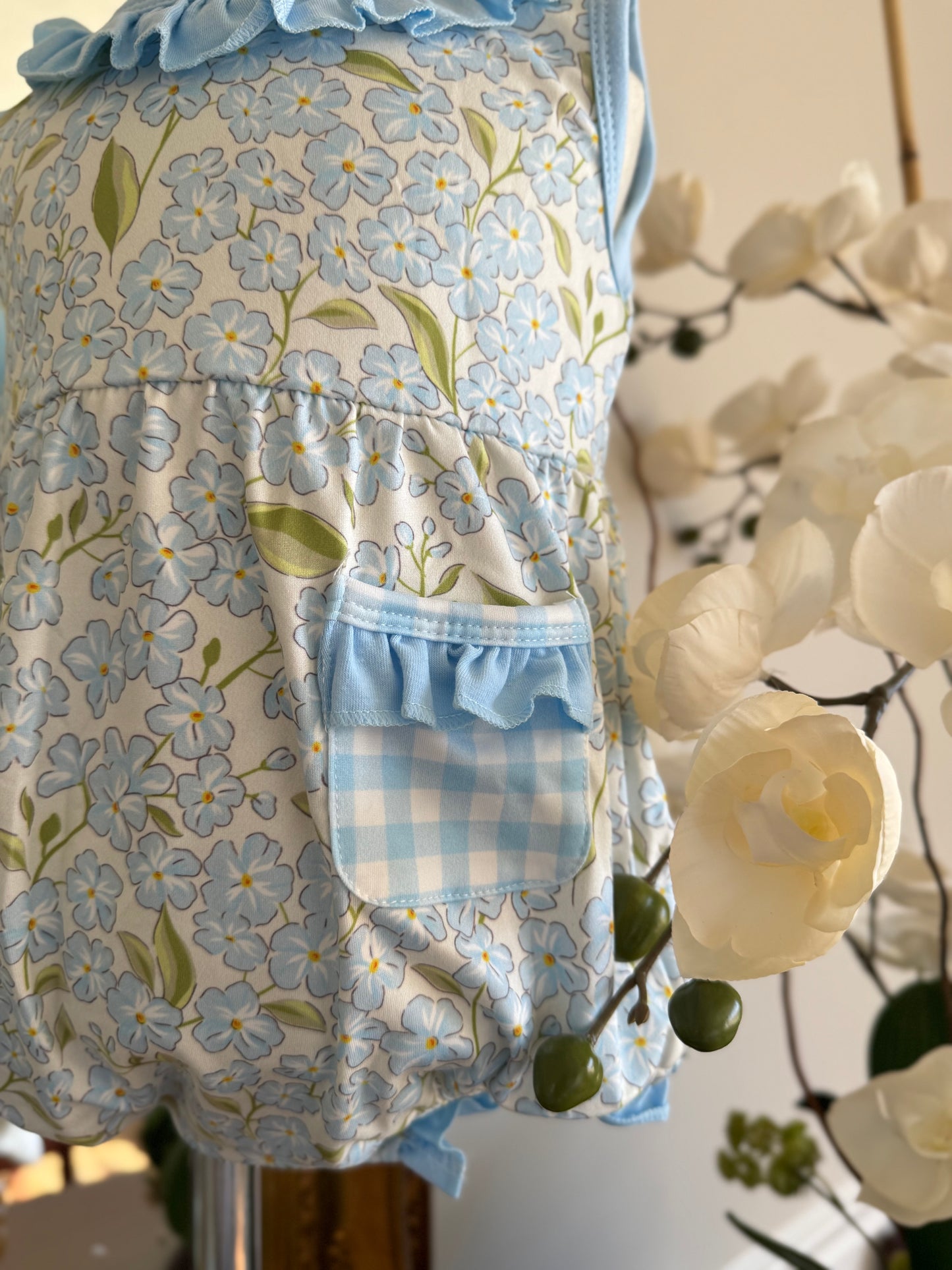Light Blue Hydrangea Girls Bubble Romper