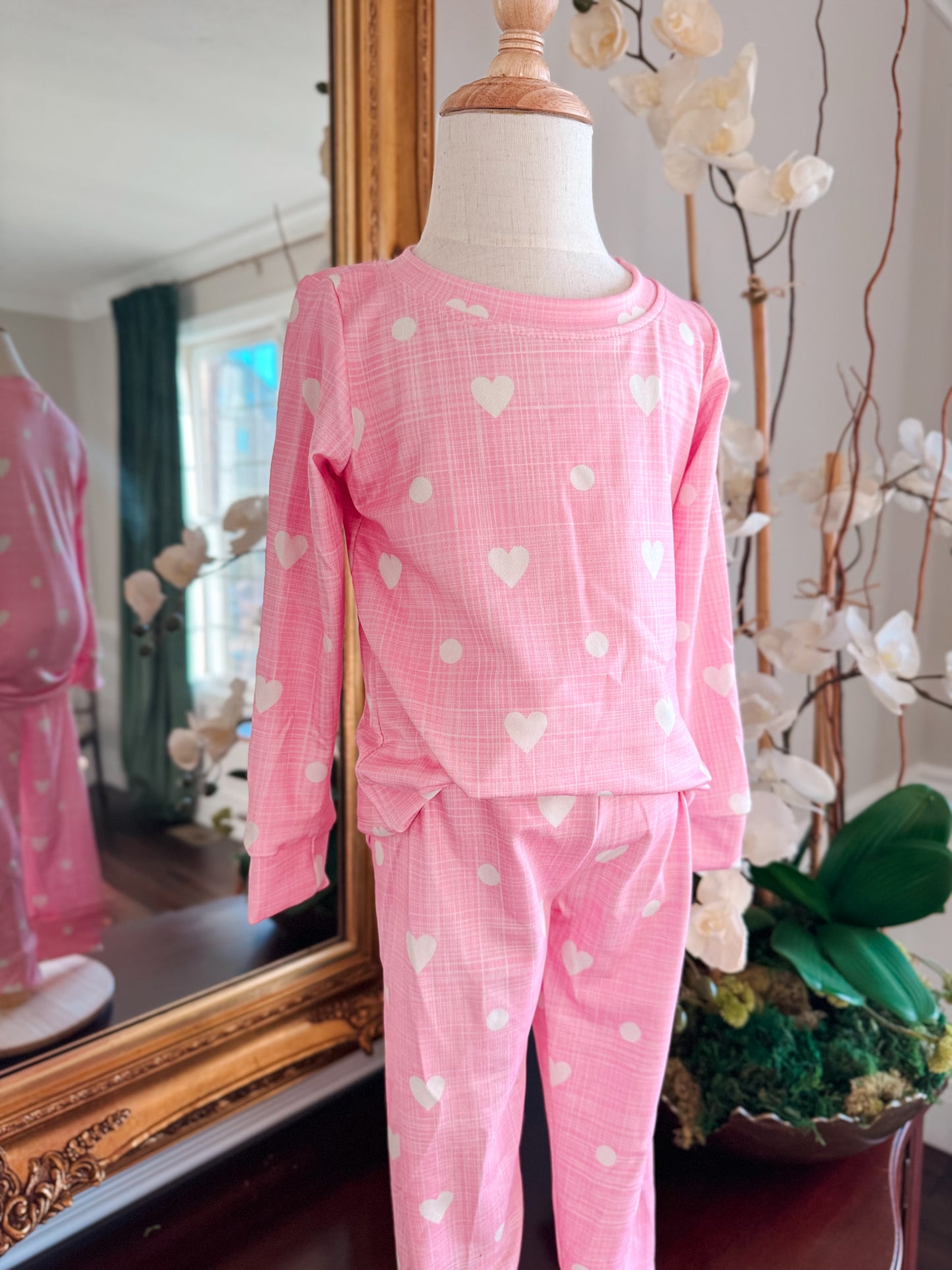 Girls Pink Hearts Pajama Set