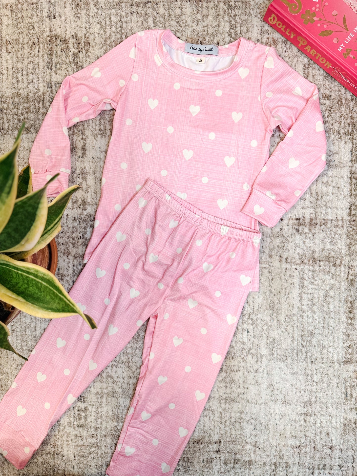 Girls Pink Hearts Pajama Set