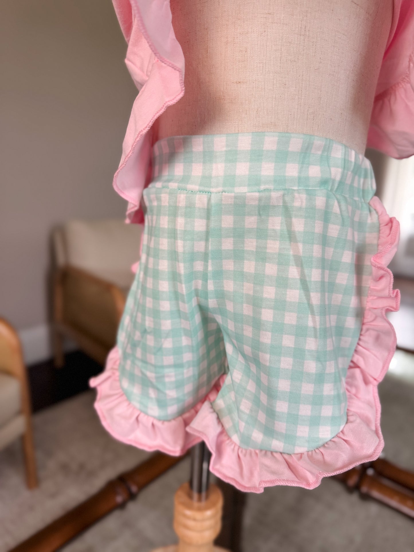 Strawberry Applique Girls Ruffle Short Set