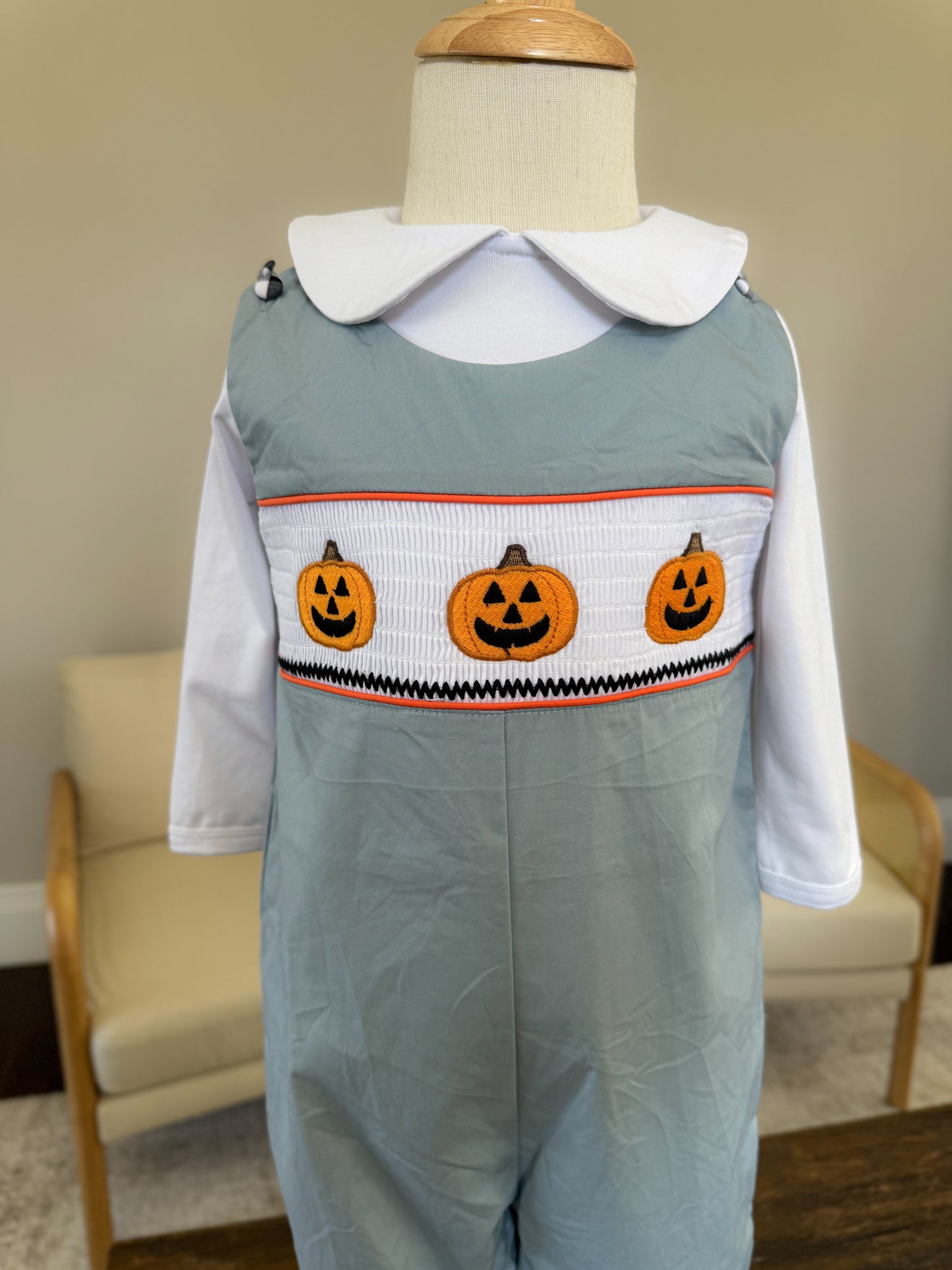 Smocked Halloween Jack-o-Lantern Jon Jon Overalls