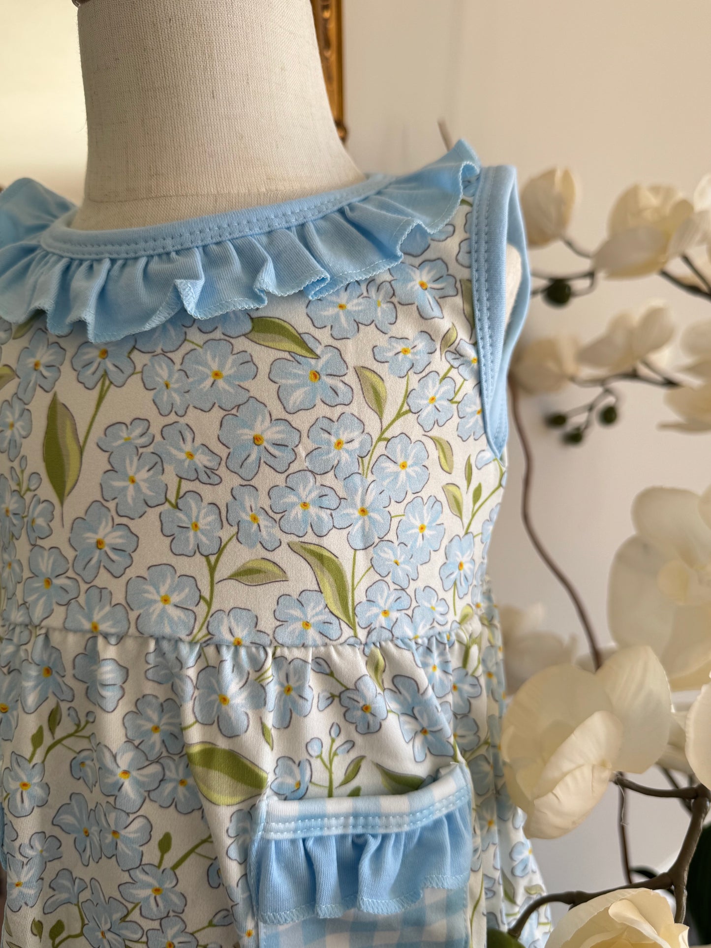 Light Blue Hydrangea Girls Bubble Romper