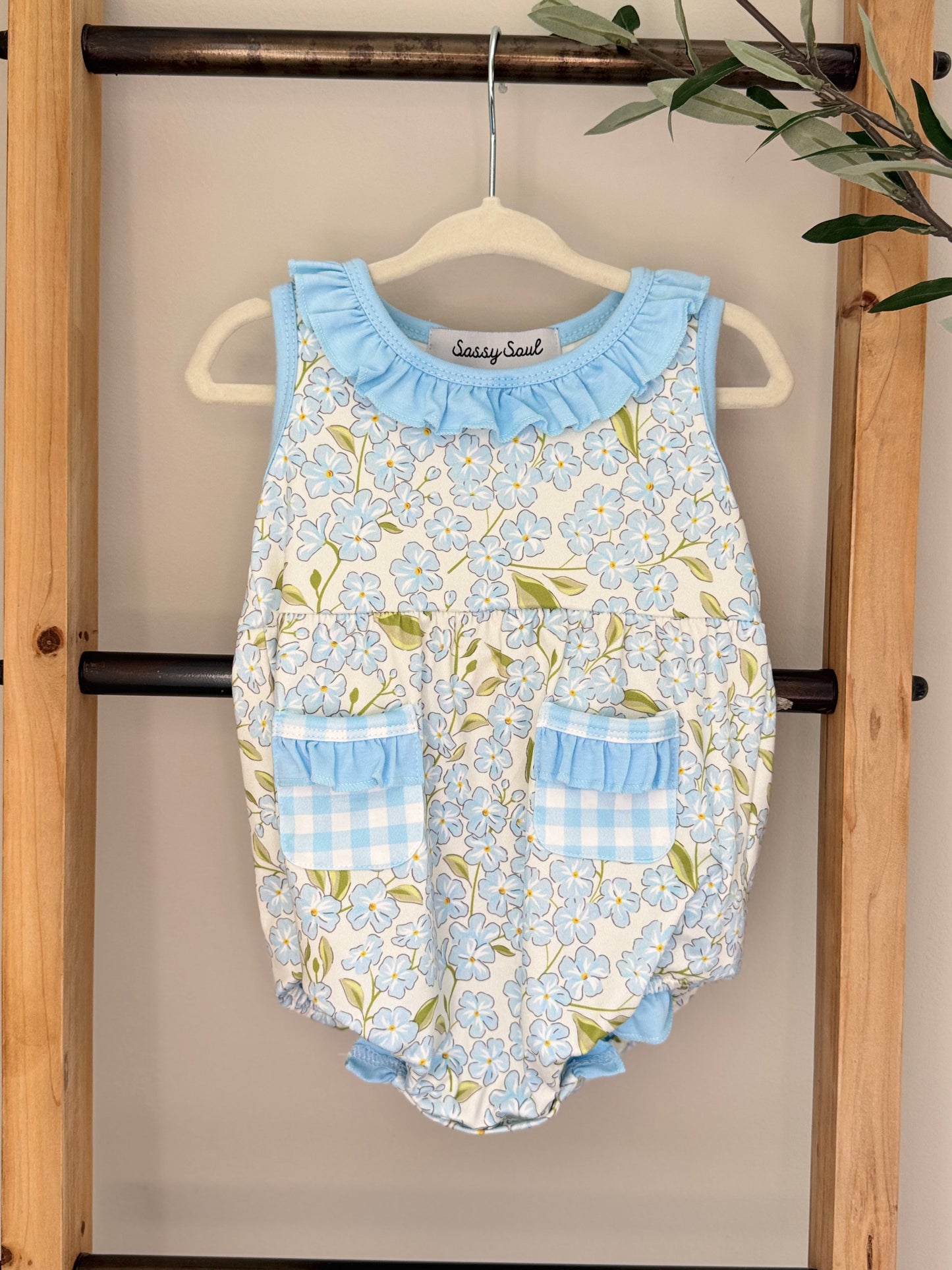 Light Blue Hydrangea Girls Bubble Romper