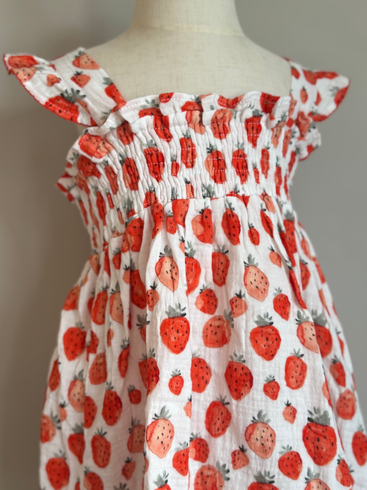 Strawberry Linen Smocked Girl Dress
