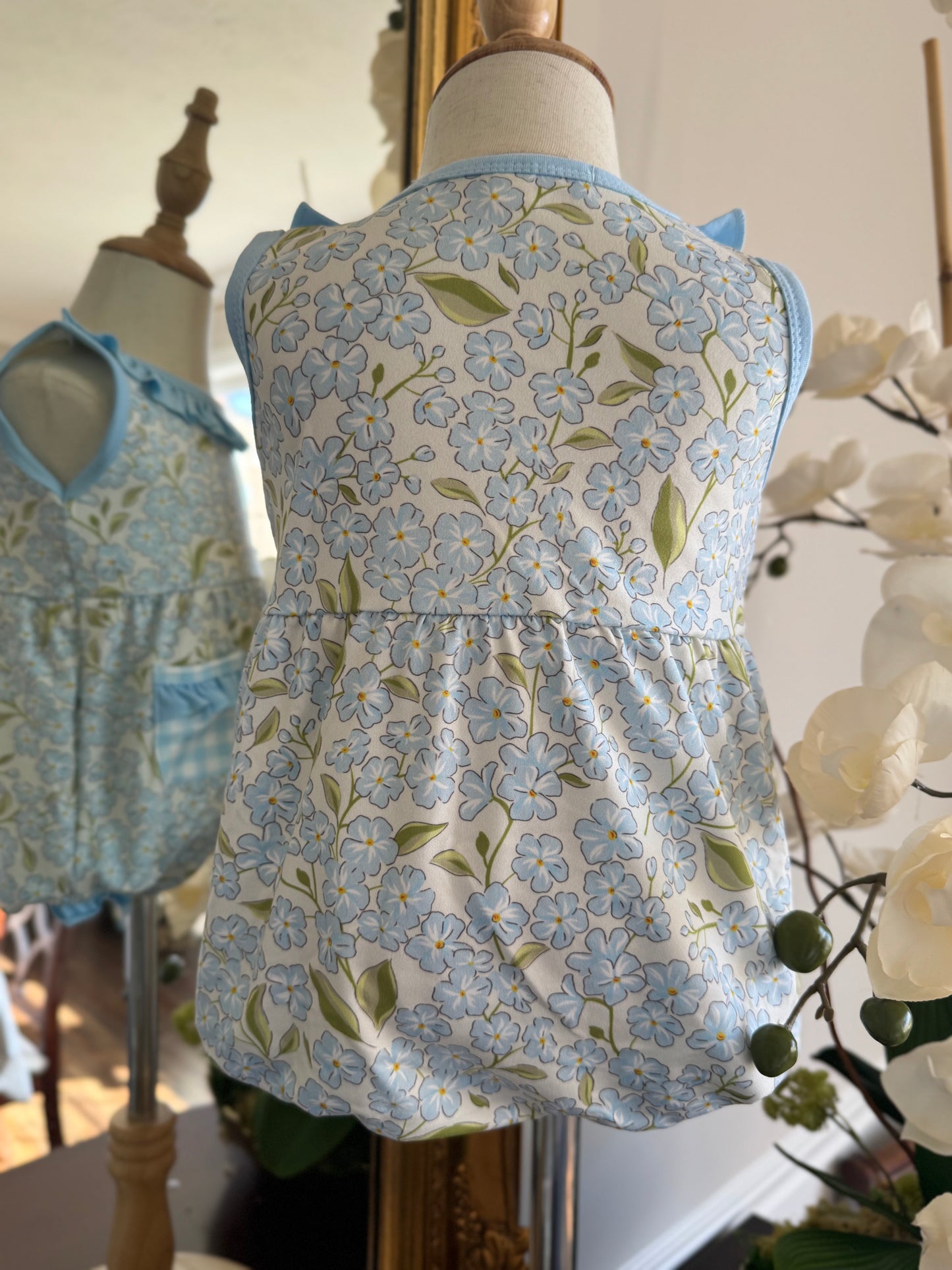 Light Blue Hydrangea Girls Bubble Romper