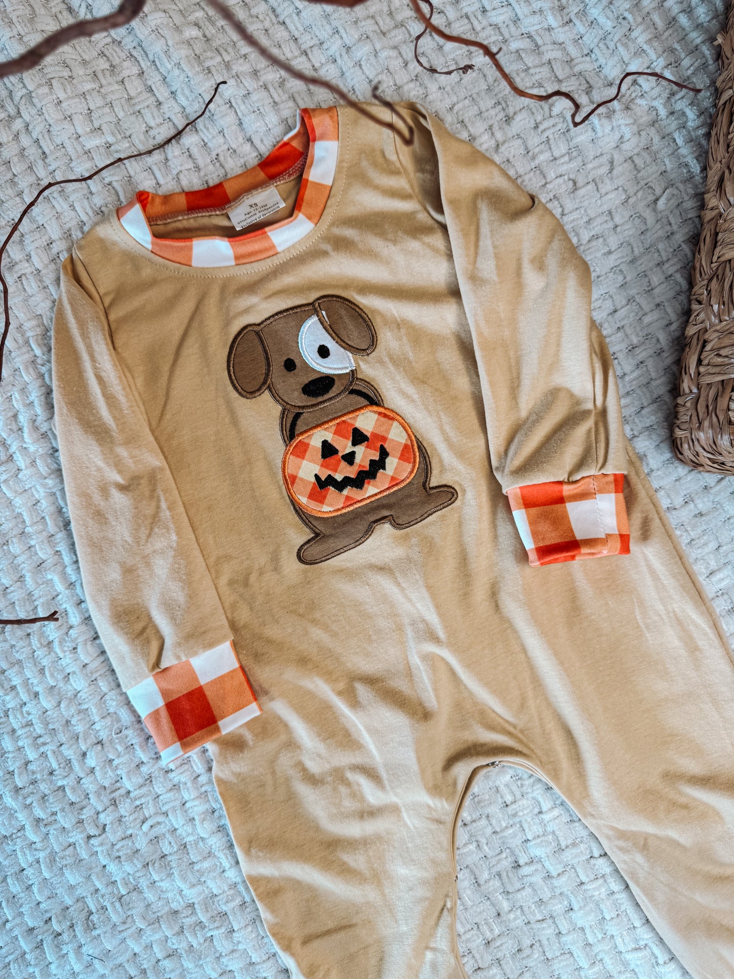 Tan Boys Jack-o-Lantern Bubble Romper