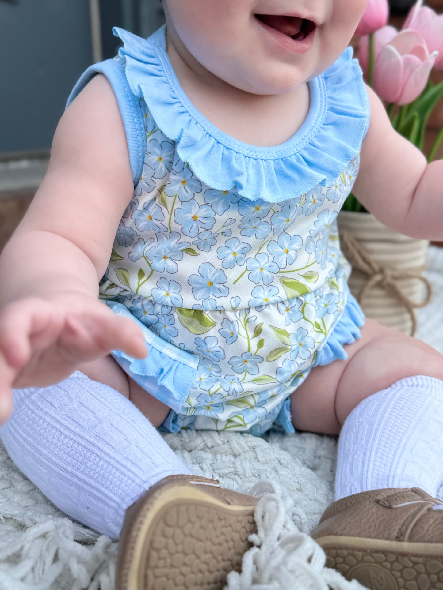 Light Blue Hydrangea Girls Bubble Romper
