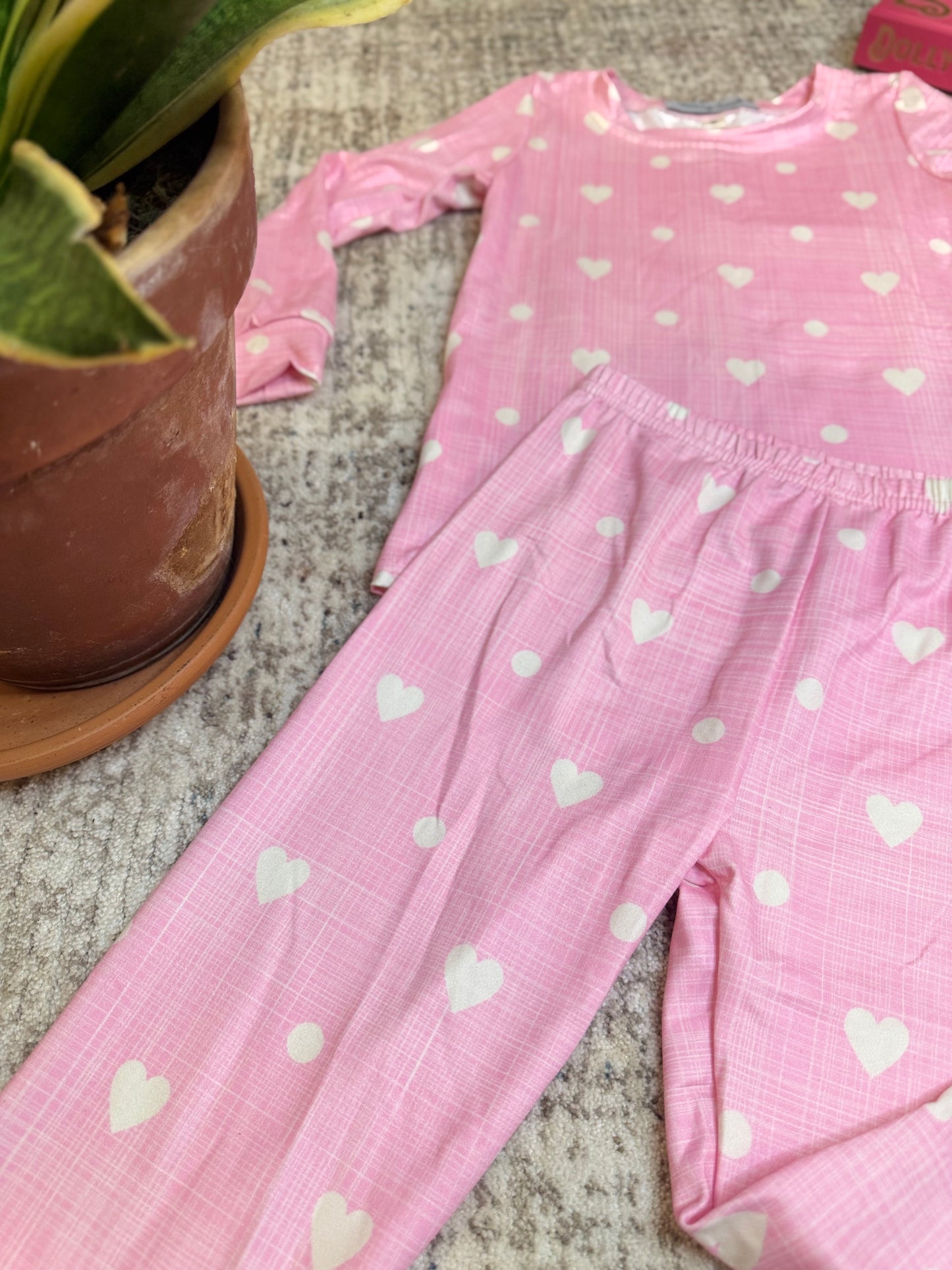 Girls Pink Hearts Pajama Set