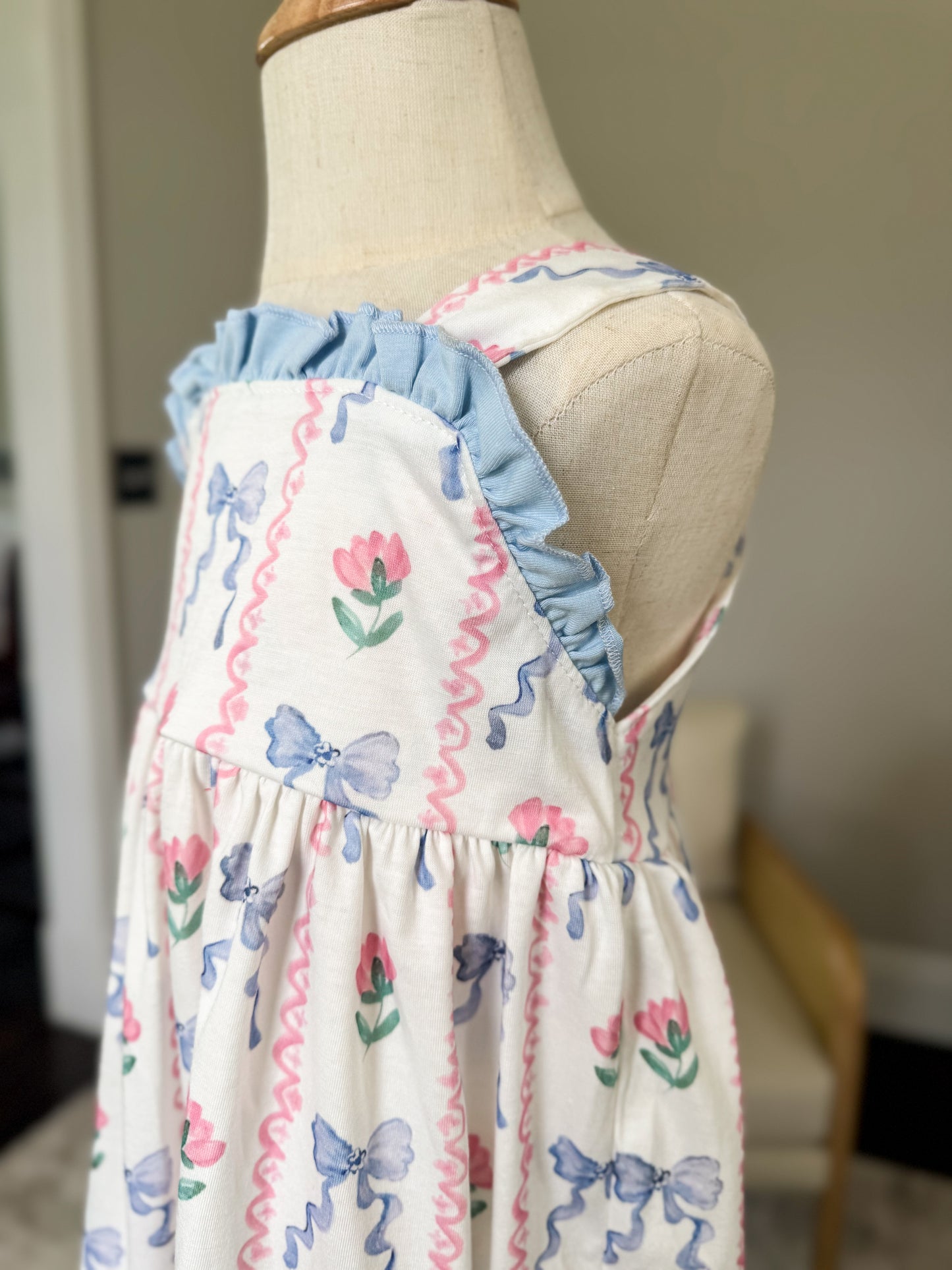 Grandmillenial Print Girls Ruffle Sleeveless Dress
