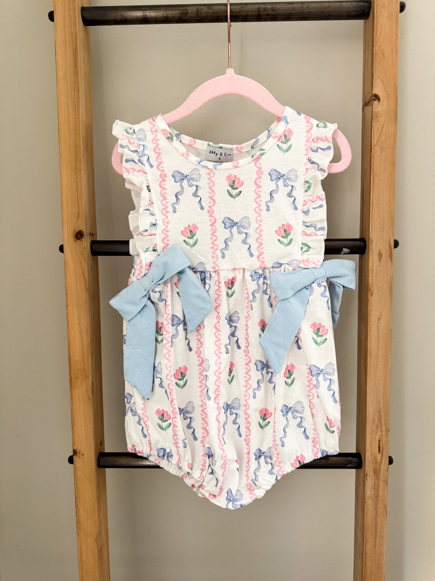Grandmillenial Print Girls Ruffle Bubble Romper
