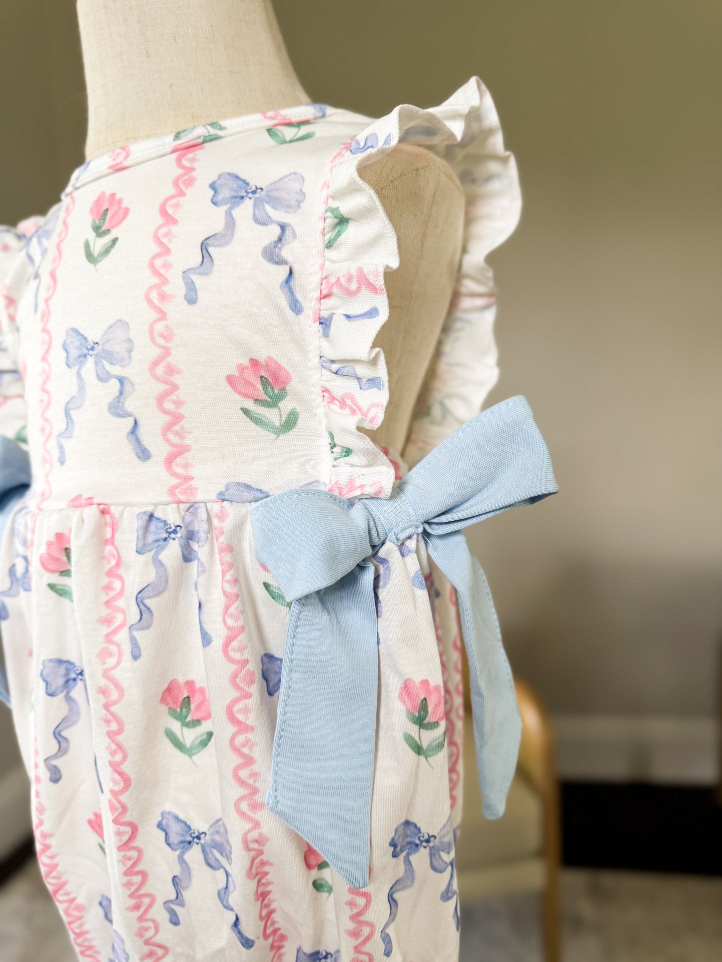 Grandmillenial Print Girls Ruffle Bubble Romper