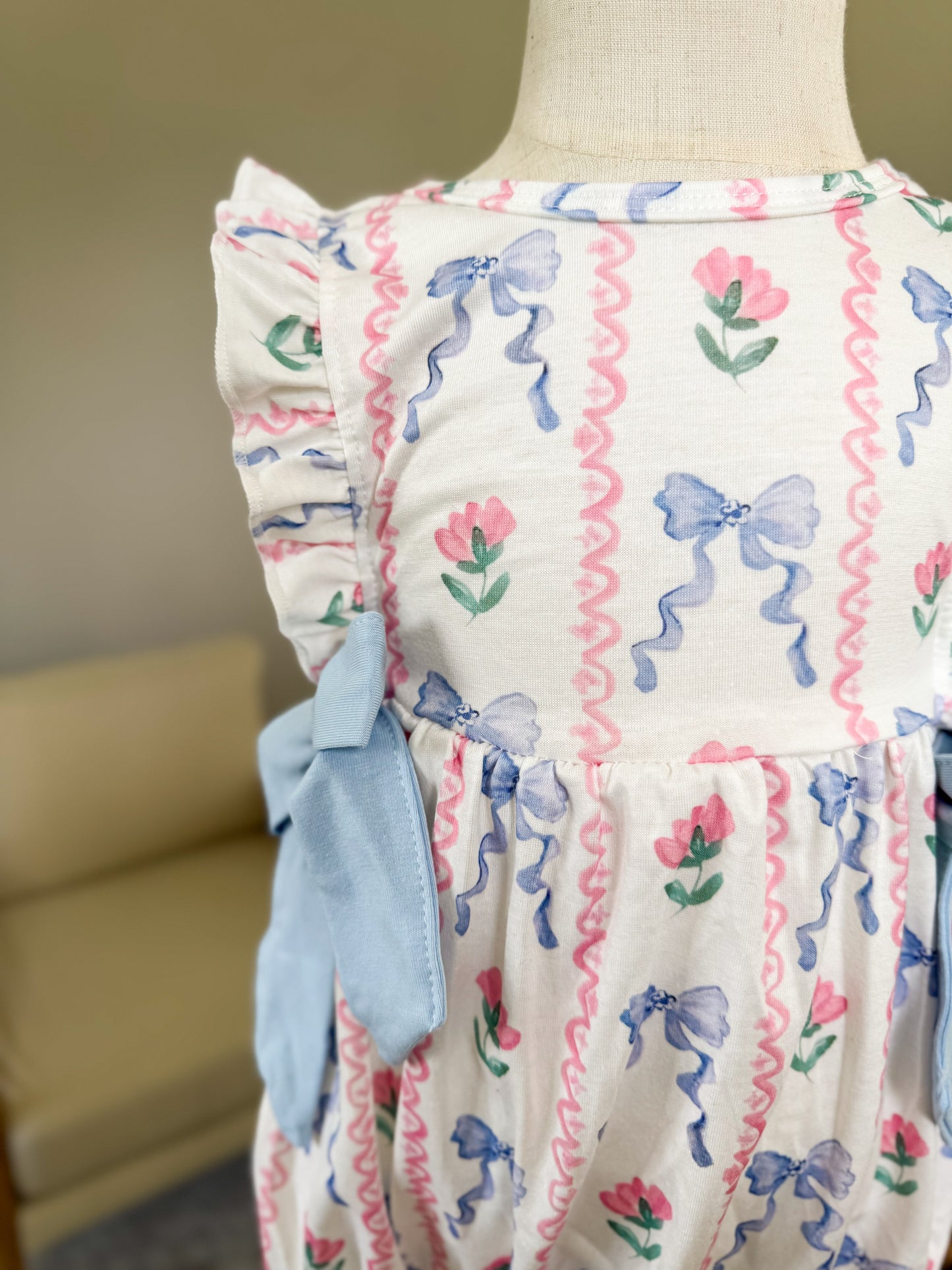 Grandmillenial Print Girls Ruffle Bubble Romper