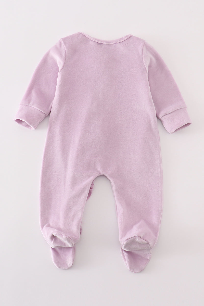 Lavender Velvet Baby Ruffle Zip Romper