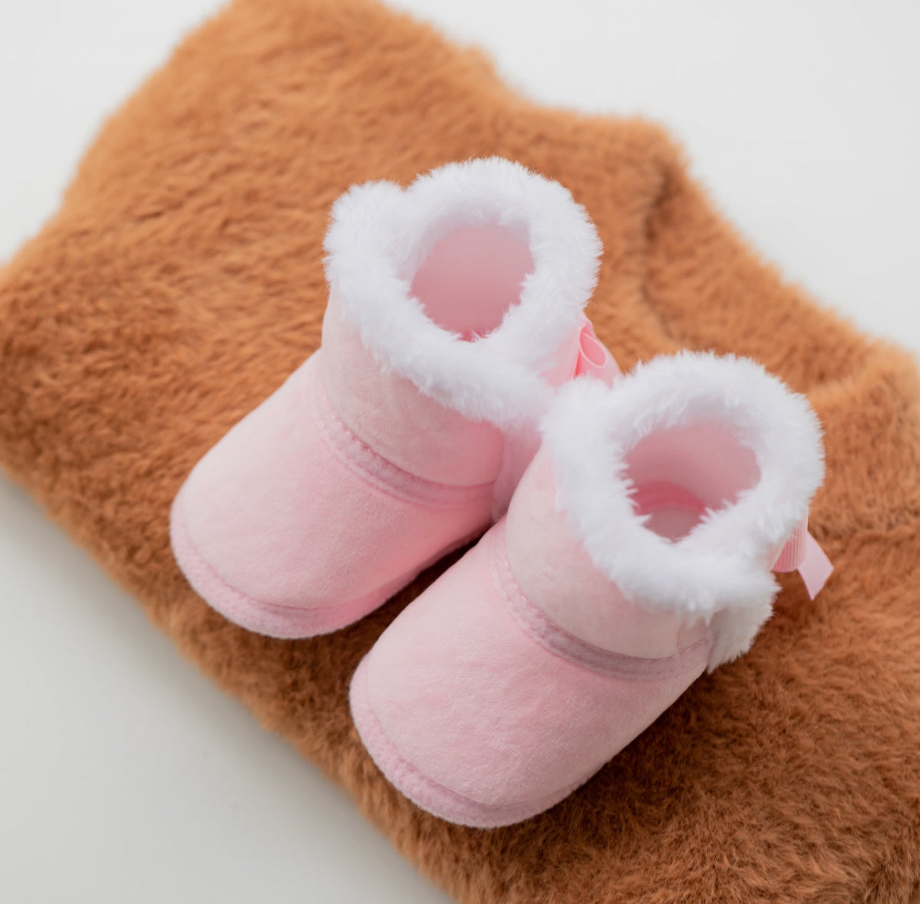 Pink Faux Fleece & Fur Infant Booties