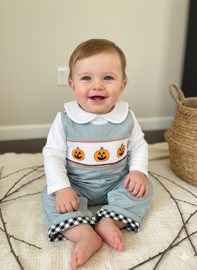 Smocked Halloween Jack-o-Lantern Jon Jon Overalls