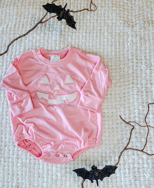 Pink Girls Jack-o-Lantern Bubble Romper