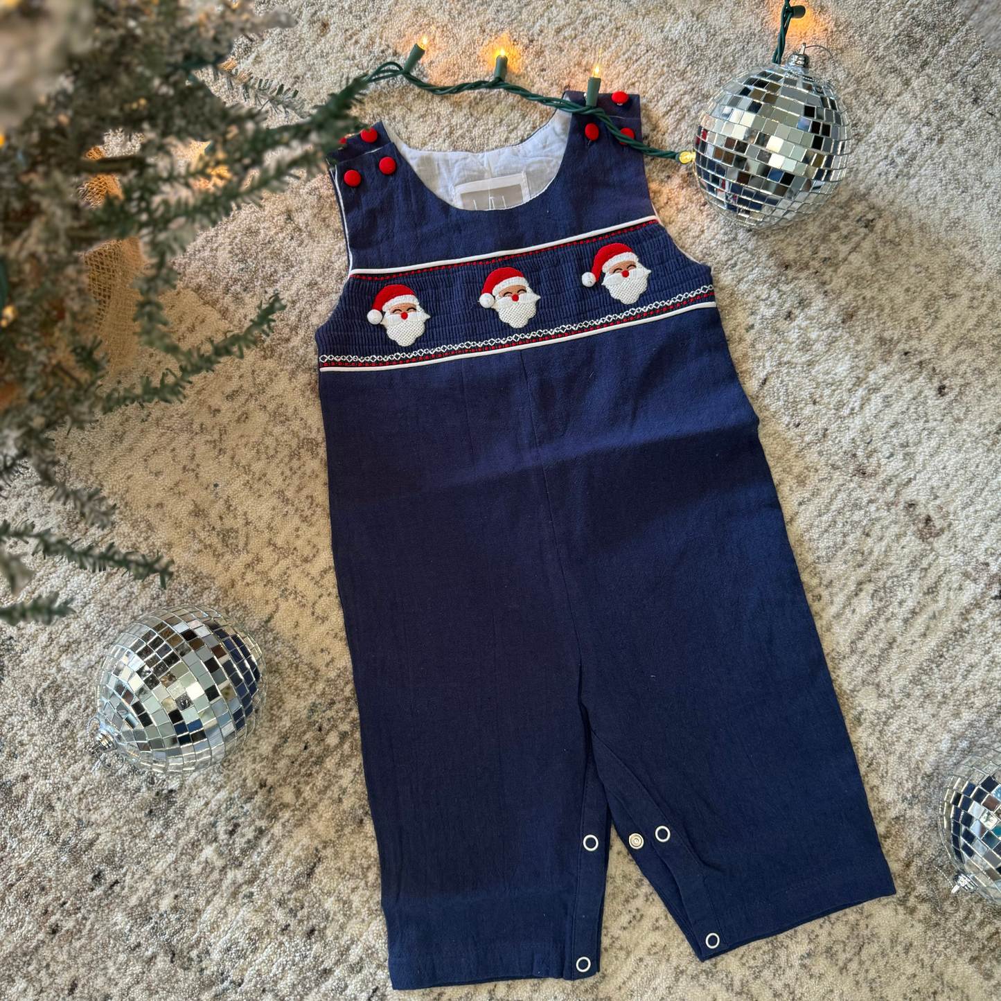 Navy Blue Santa Smocked Overalls