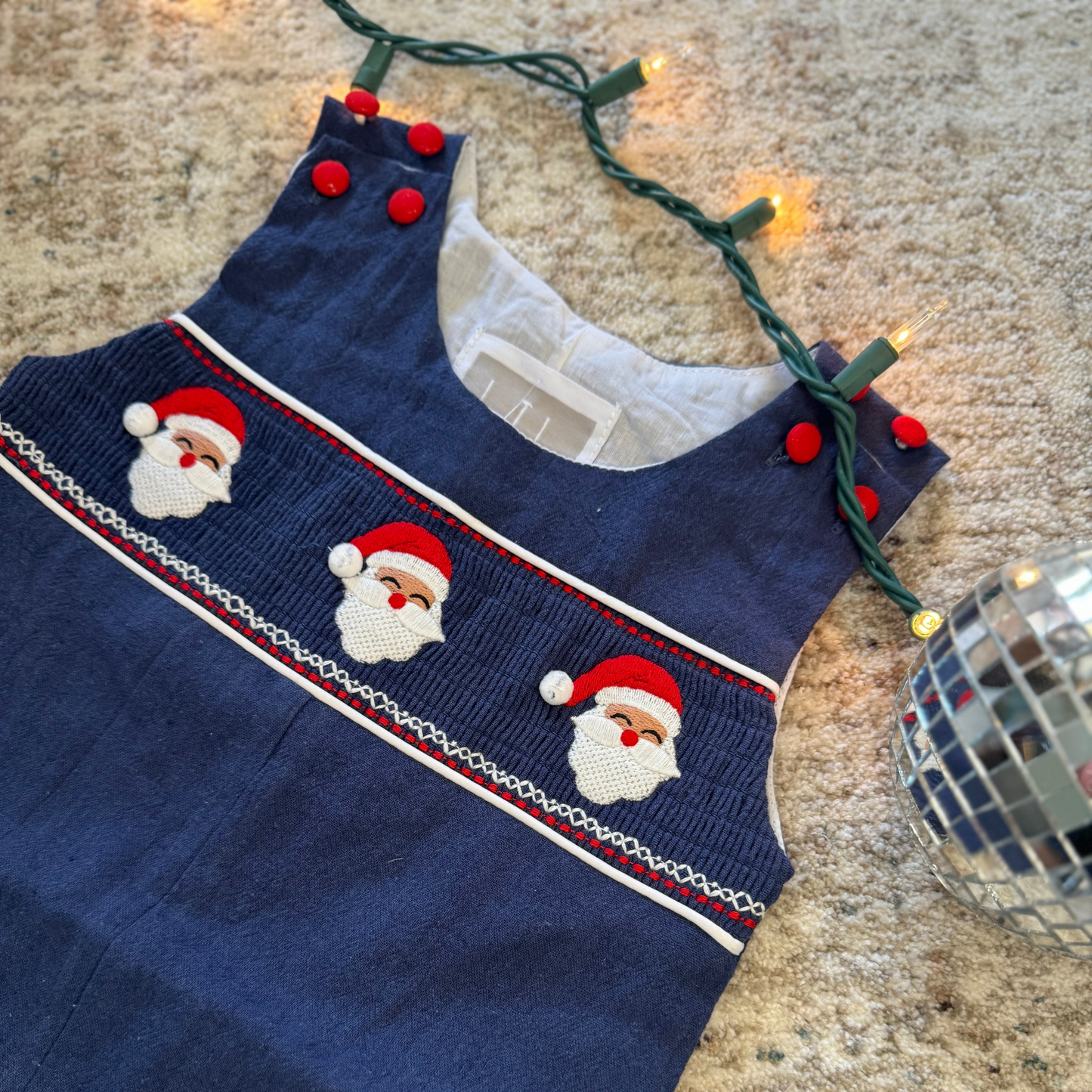 Navy Blue Santa Smocked Overalls