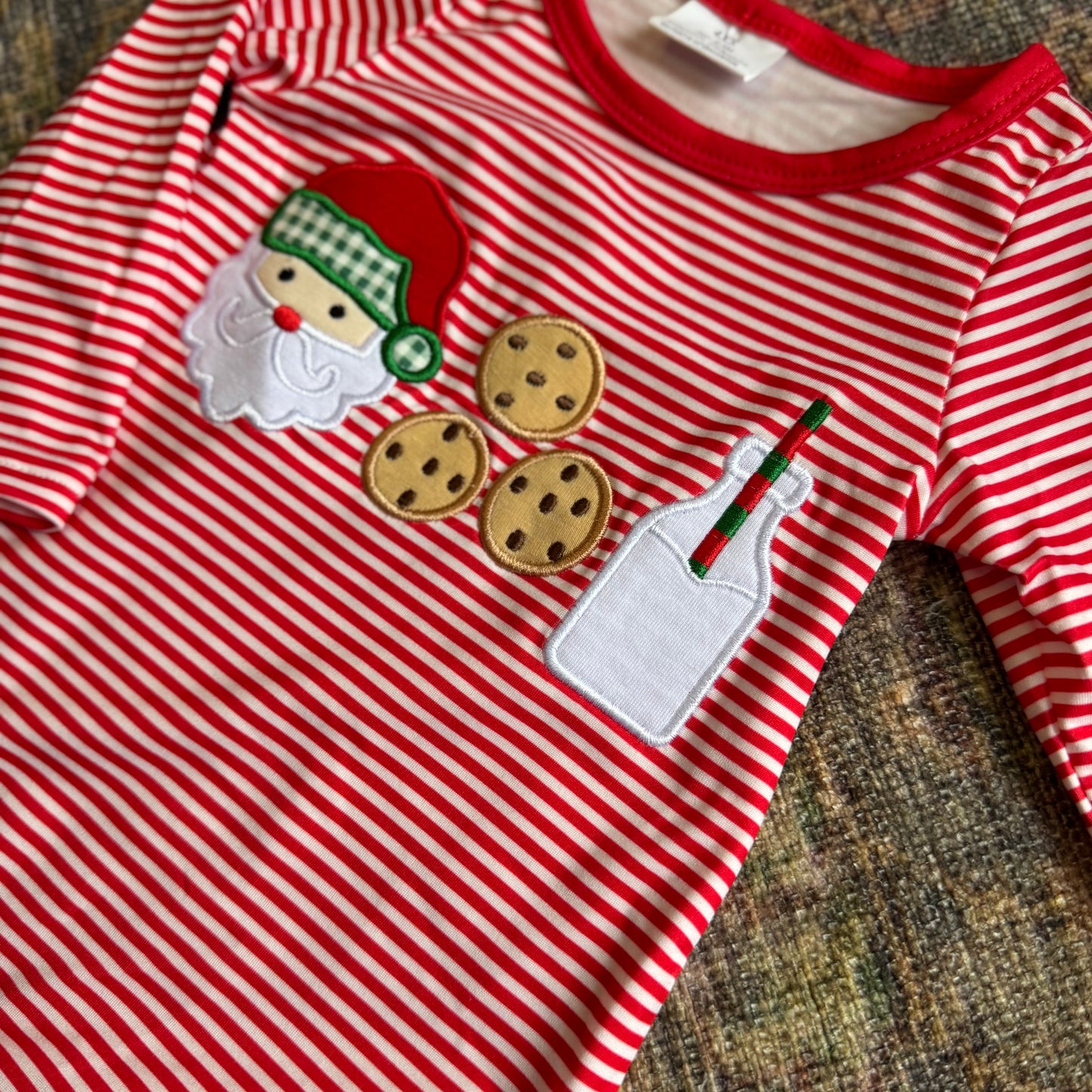 Red Santa Milk and Cookies Appliqué Baby Boy Romper