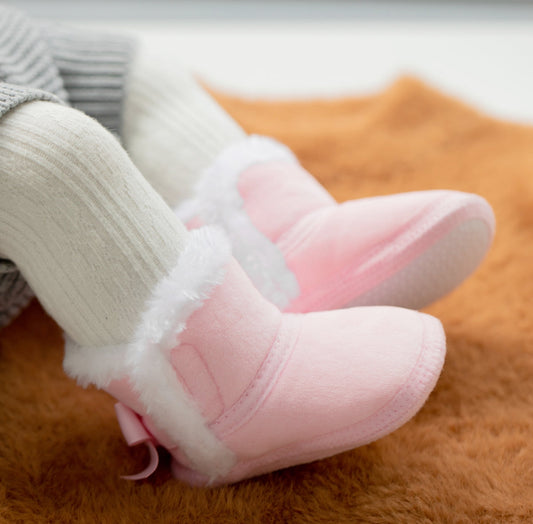 Pink Faux Fleece & Fur Infant Booties