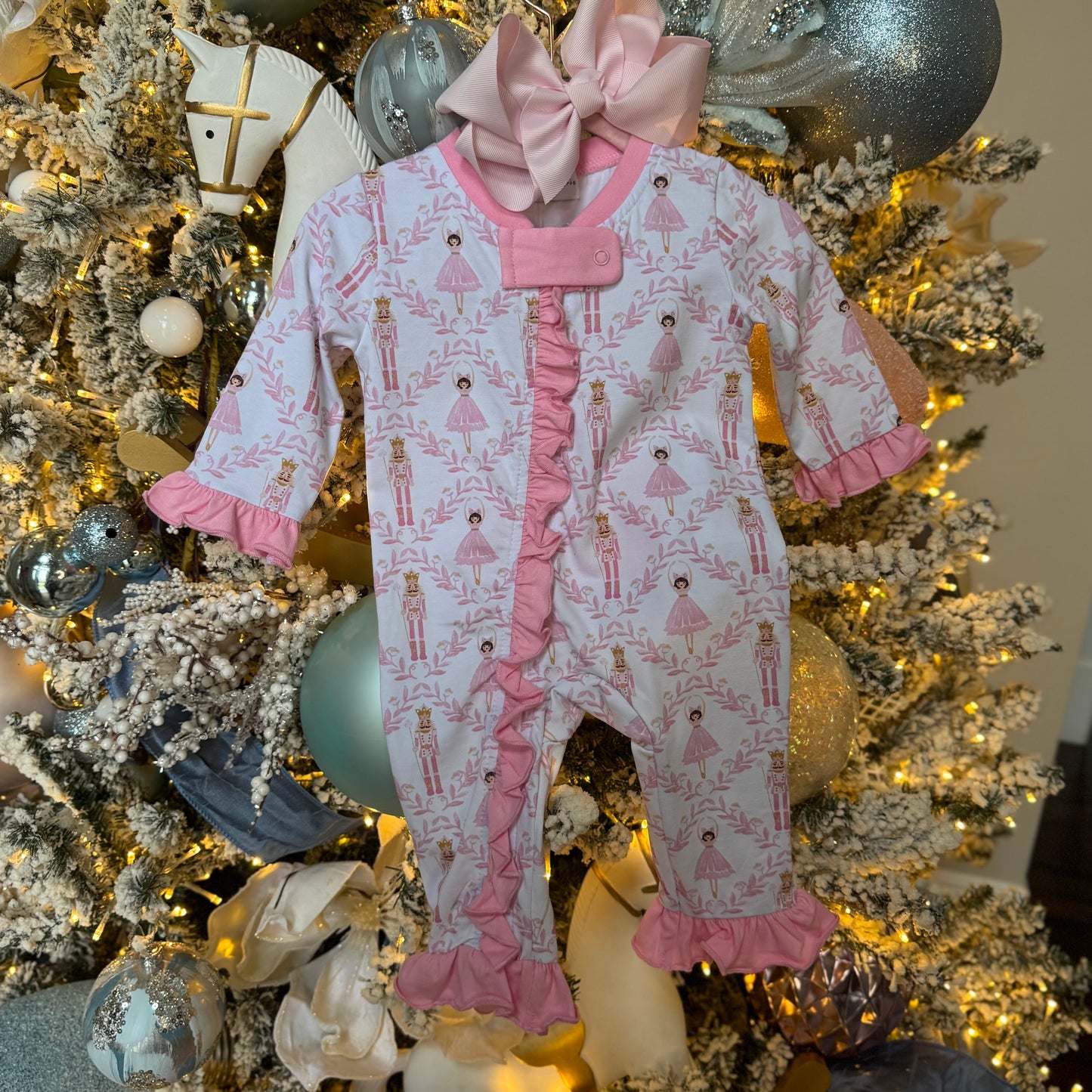 Premium Pink Nutcracker Print Ruffle Romper