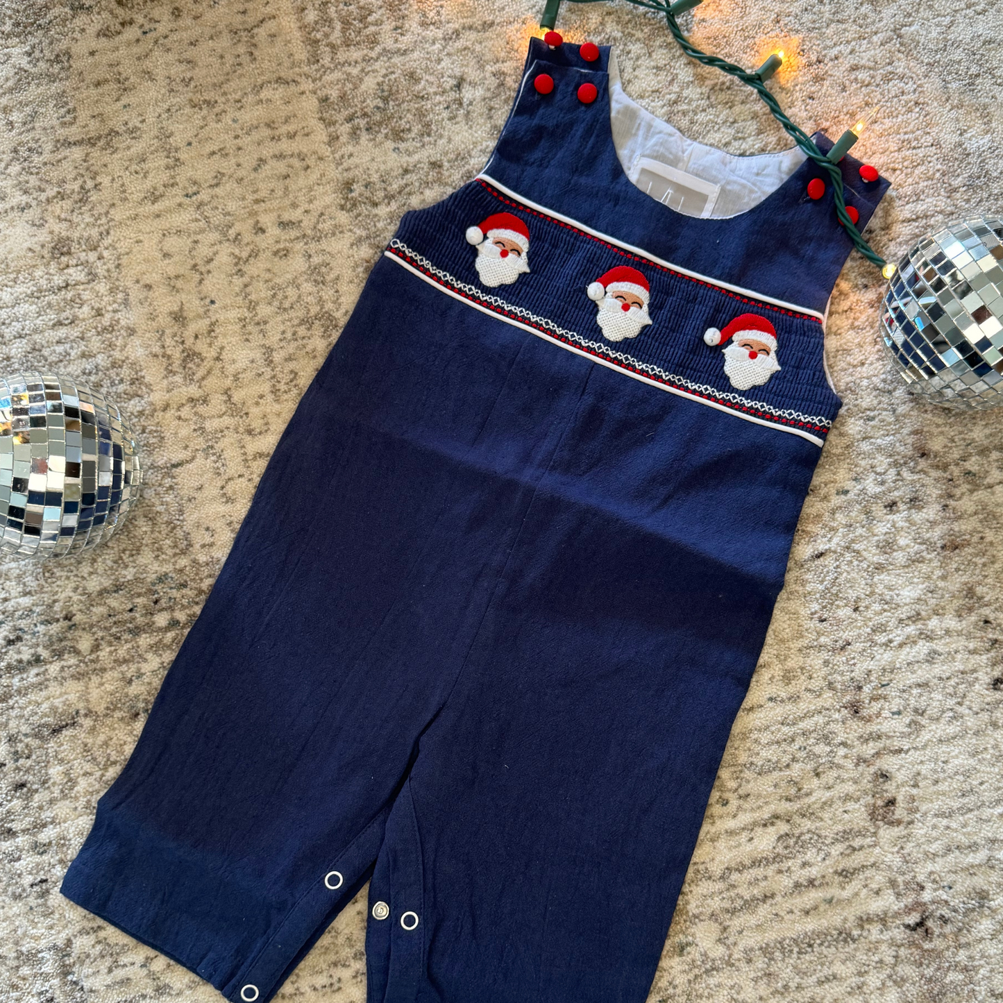 Navy Blue Santa Smocked Overalls