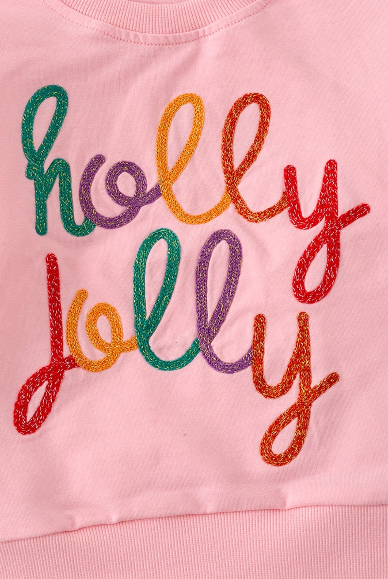 Holly Jolly Embroidered Sweatshirt & Plaid Leggings