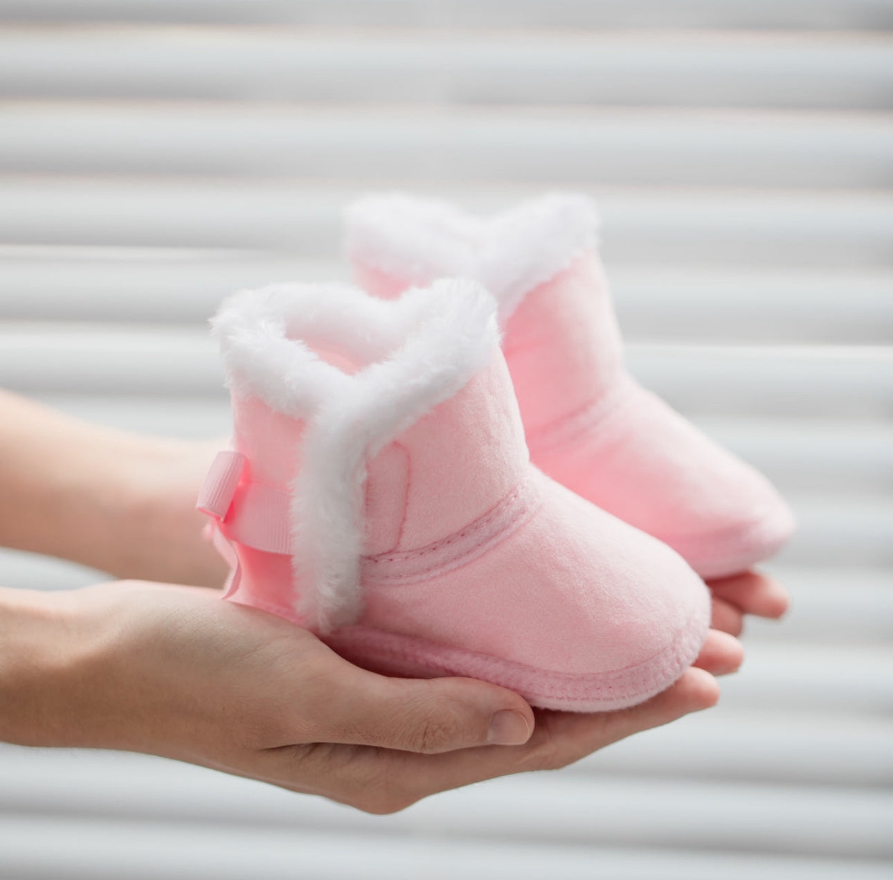 Pink Faux Fleece & Fur Infant Booties