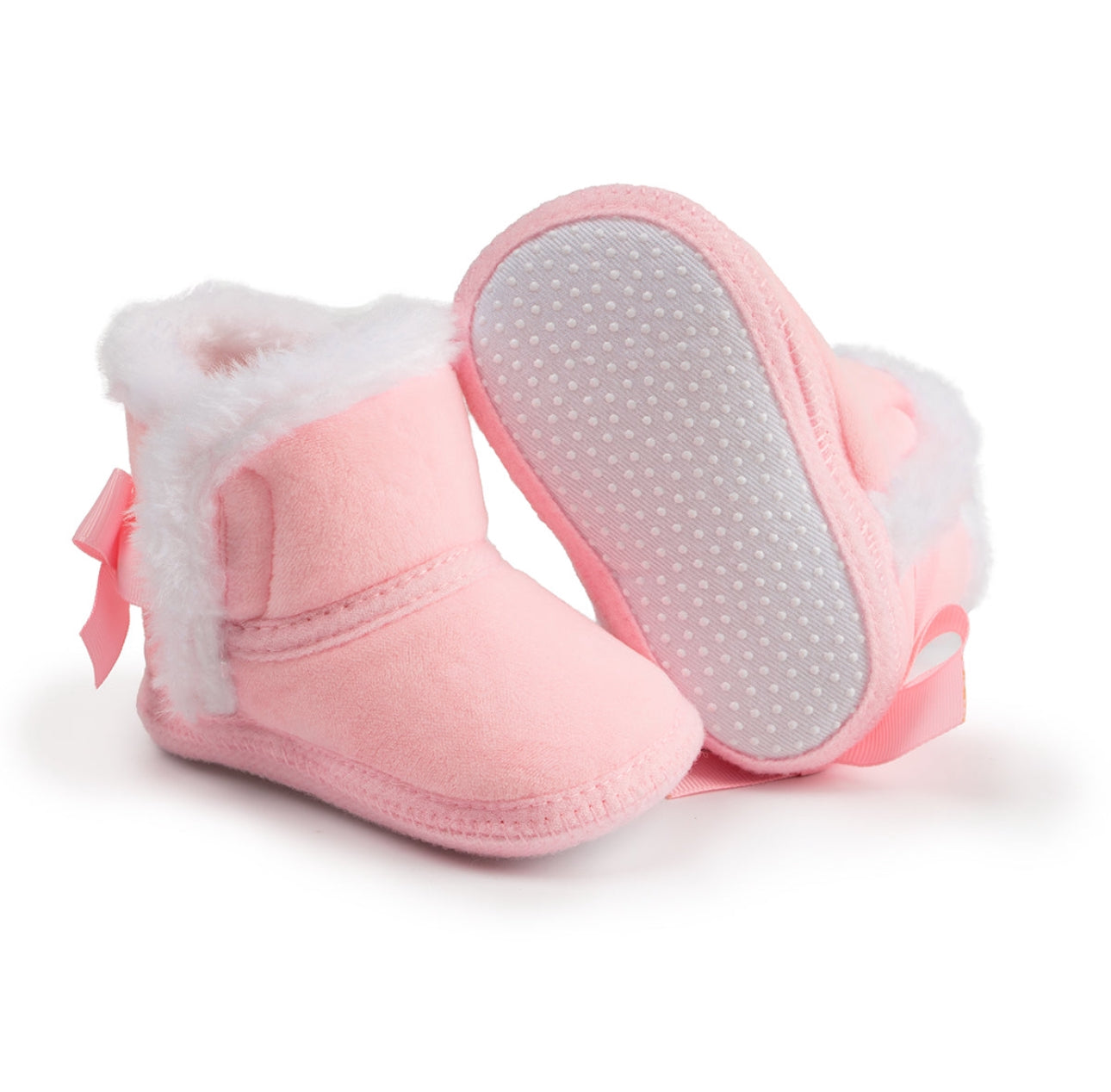 Pink Faux Fleece & Fur Infant Booties