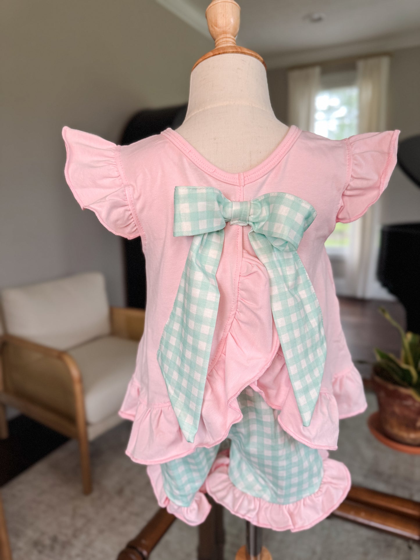 Strawberry Applique Girls Ruffle Short Set