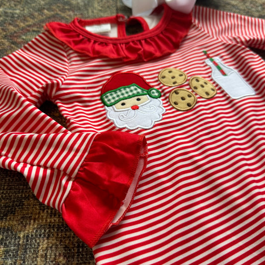 Red Santa Milk and Cookies Appliqué Ruffle Romper