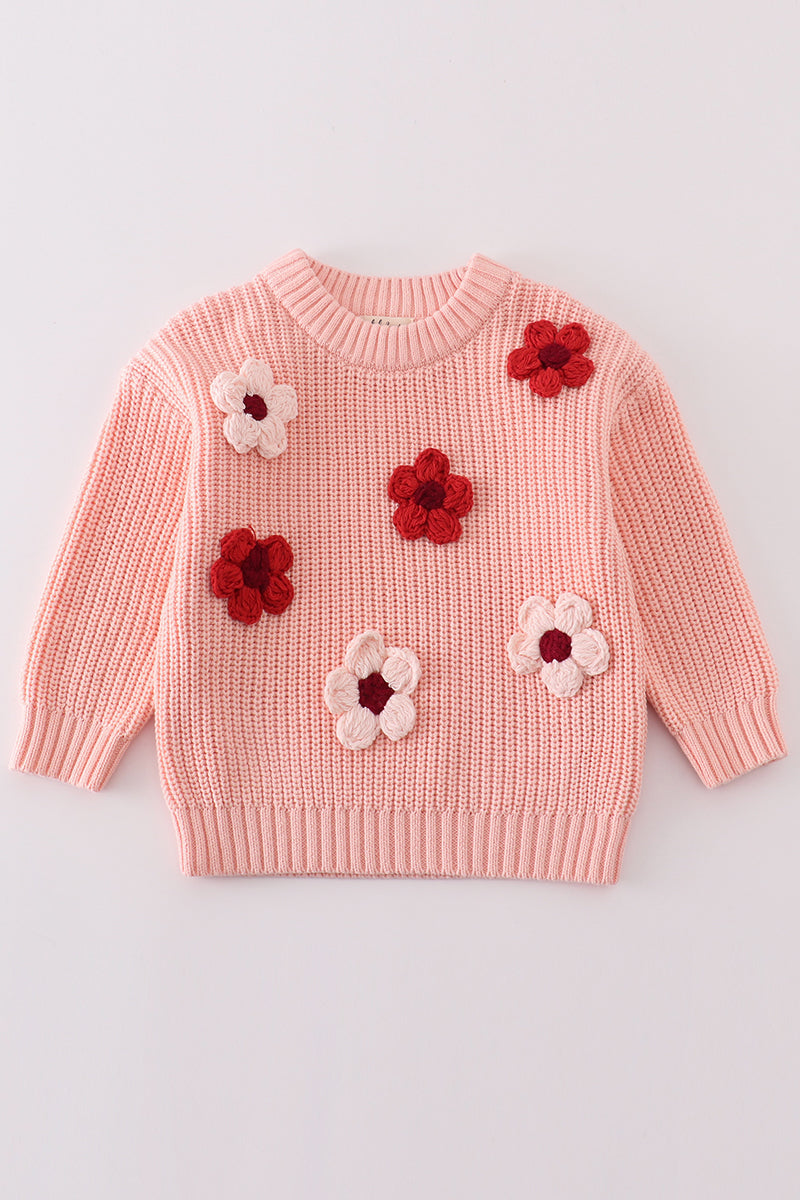 [PREORDER] Peach Floral Hand Embroidered Girls Sweater