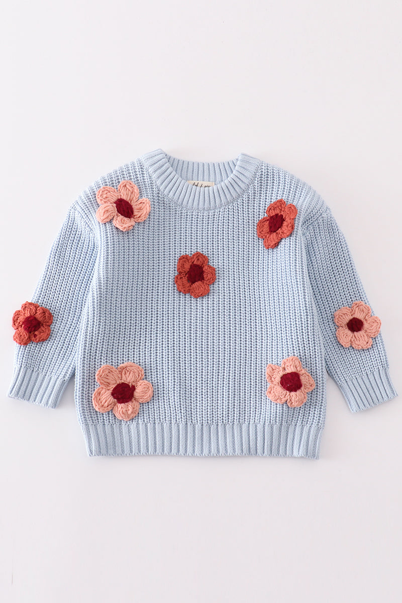 [PREORDER] Light Blue Floral Hand Embroidered Girls Sweater