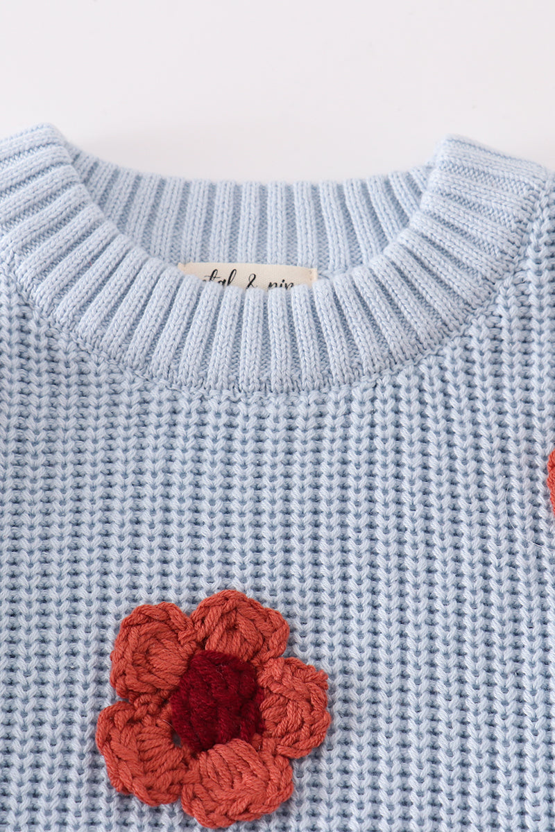 [PREORDER] Light Blue Floral Hand Embroidered Girls Sweater