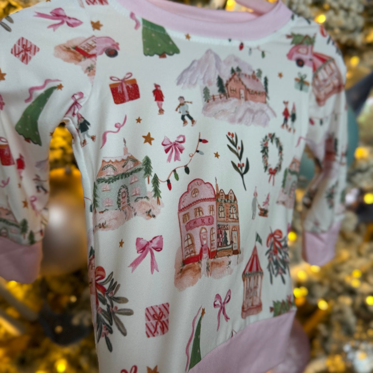 Pink Christmas Village Crewneck and Pant Set