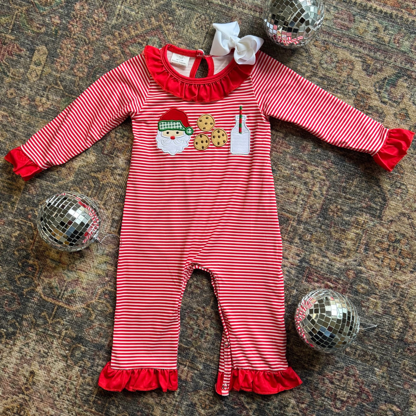 Red Santa Milk and Cookies Appliqué Ruffle Romper